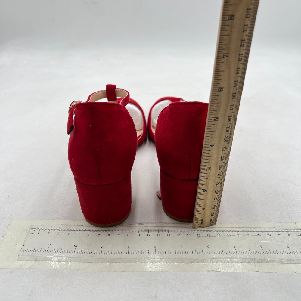 T-Strap Red Block Heel Pumps - Picture 5 of 8